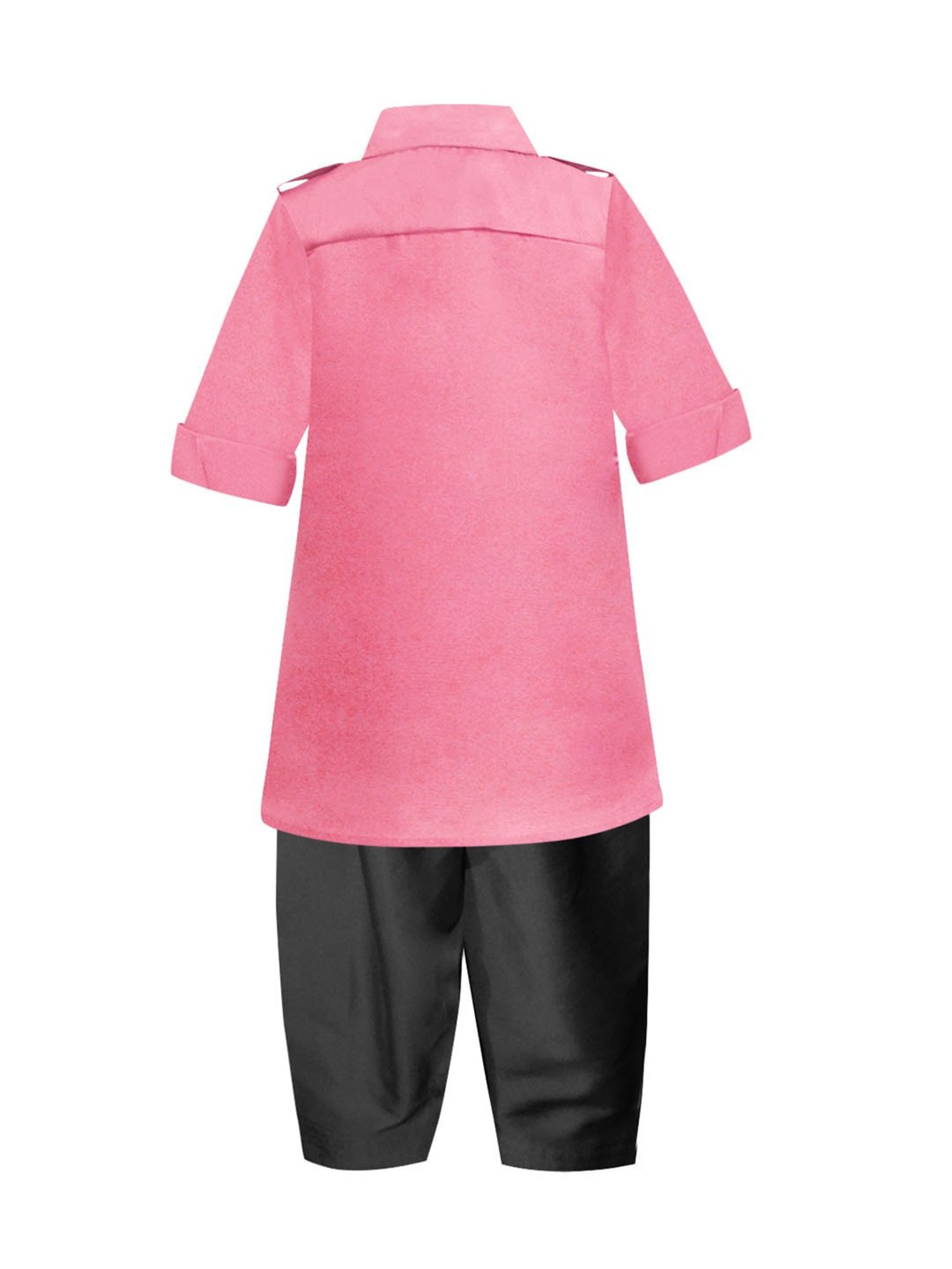 A.T.U.N. Pink & Black Solid Full Sleeves Pathani Kurta with Pyjamas