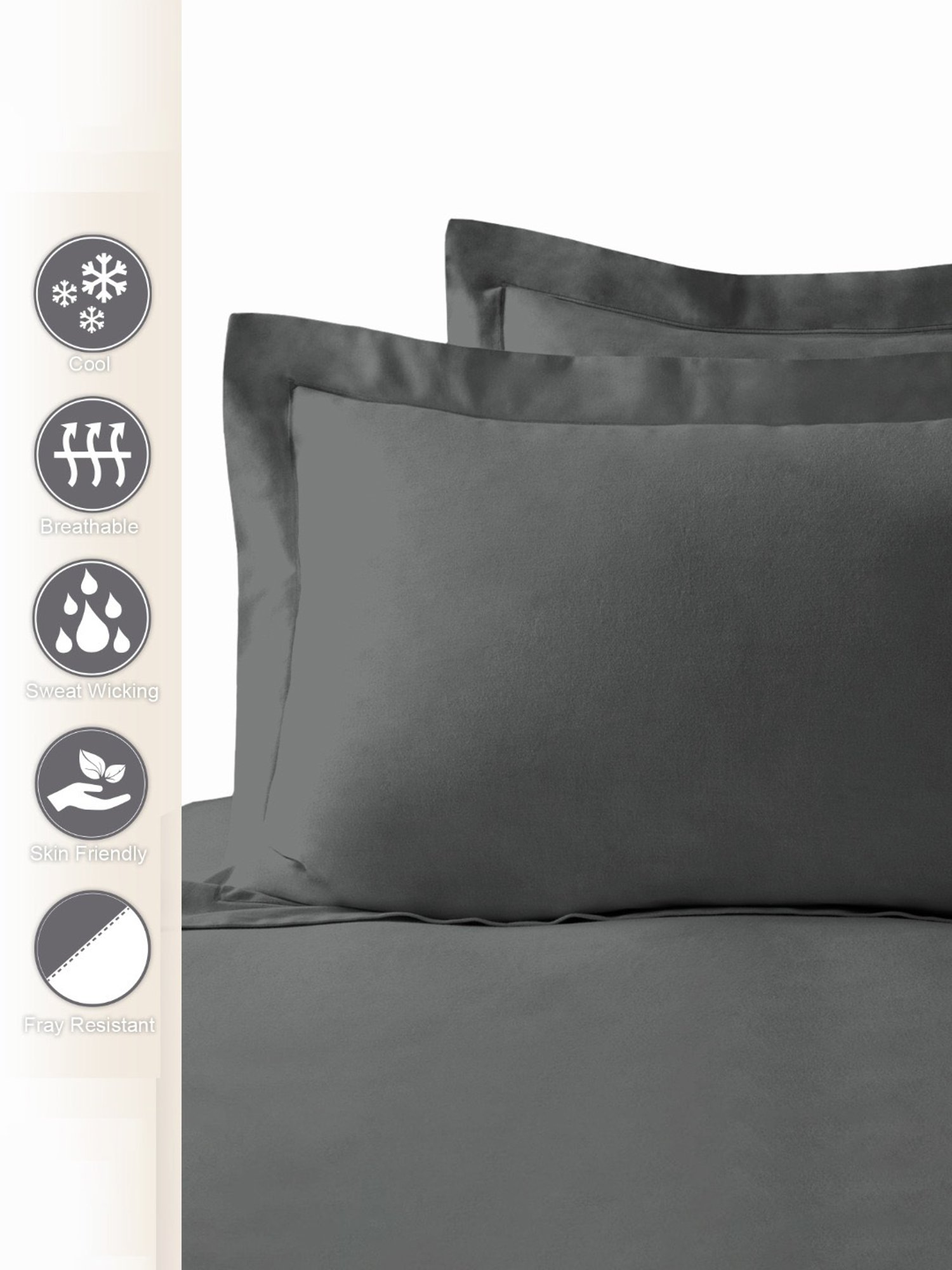 Pizuna Dark Grey 400 TC Cotton Pillow Covers - Set of 2