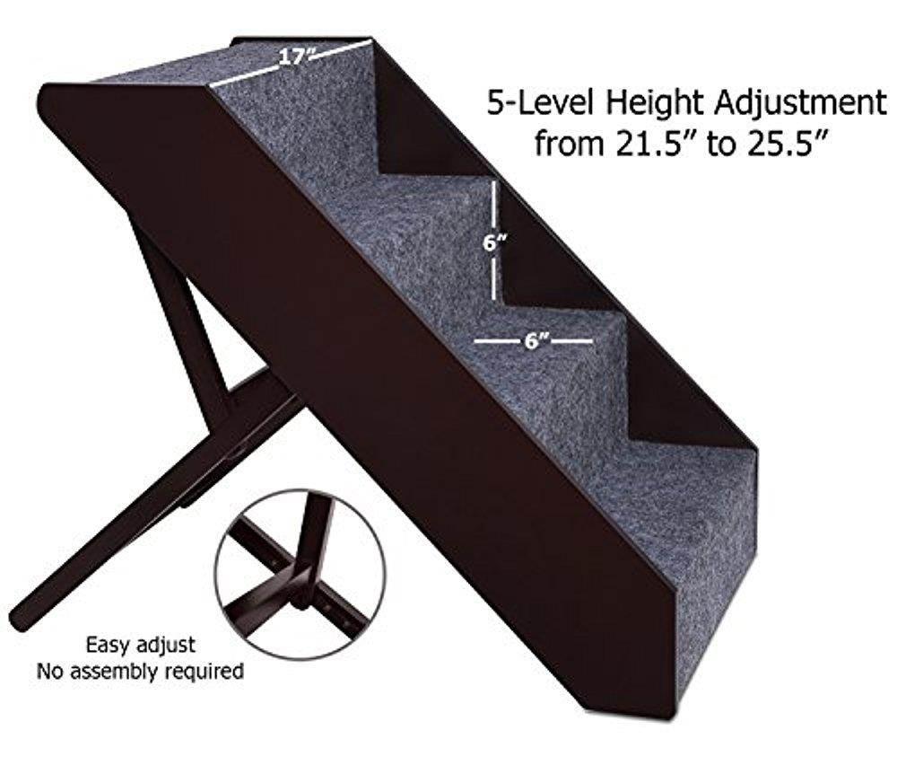 Arf Pets Wood Dog stairs, 5 levels Height Adjustment Pet Steps, Foldable