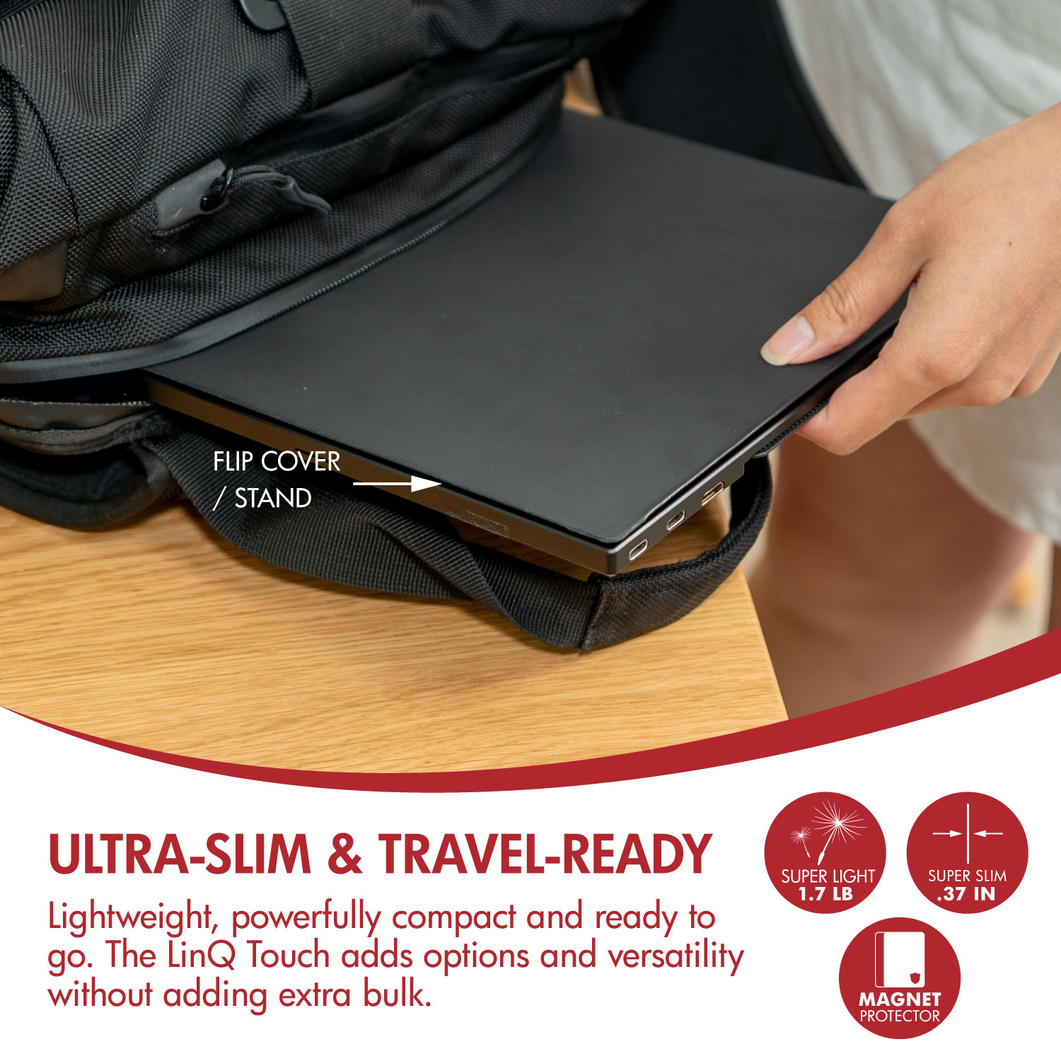 VIOTEK LinQ Touch 16" Portable Touchscreen Monitor, 1920 x 1080 p Full HD, Ultra-Slim IPS w/ FreeSync USB-C, HDMI, 3.5mm Port with Speakers USB-C (Model: P16CT)