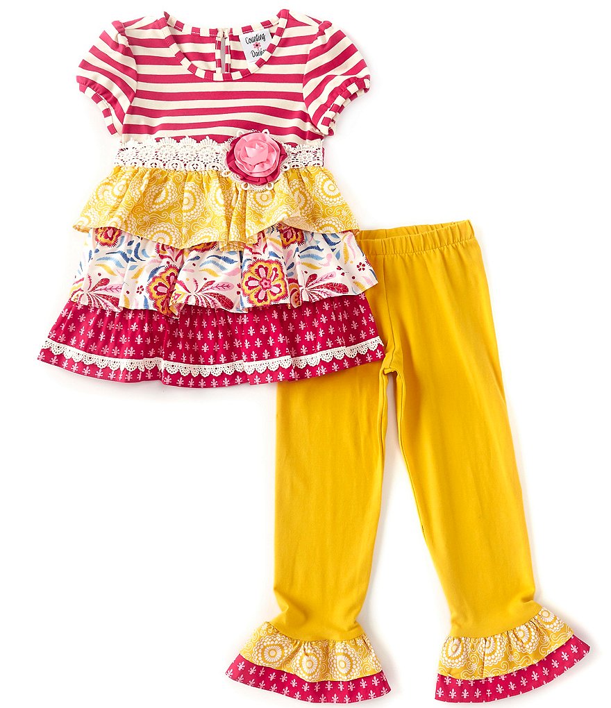 Counting Daisies Little Girls 2T-6X Mixed-Media Tiered Top & Leggings Set