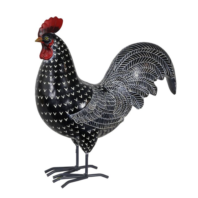 11.81" Resin Polka Dot Rooster Statue Black/White - Exhart