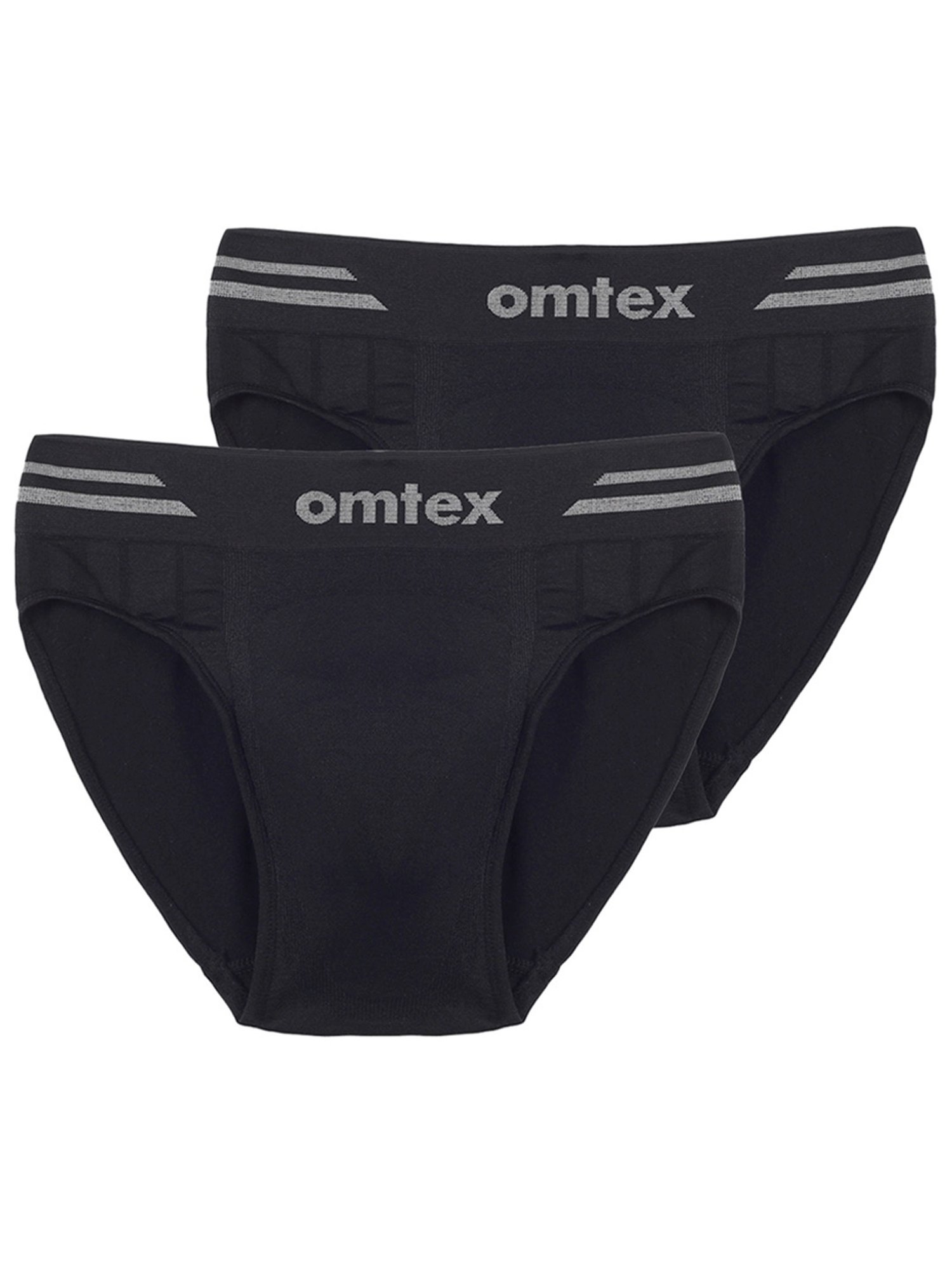 Omtex Men's Athletic Vseamless Brief Full Covered Pack of 2 (Black) Size - L