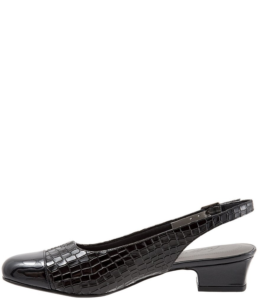 Trotters Dea Patent Croco Print Slingback Block Heel Pumps