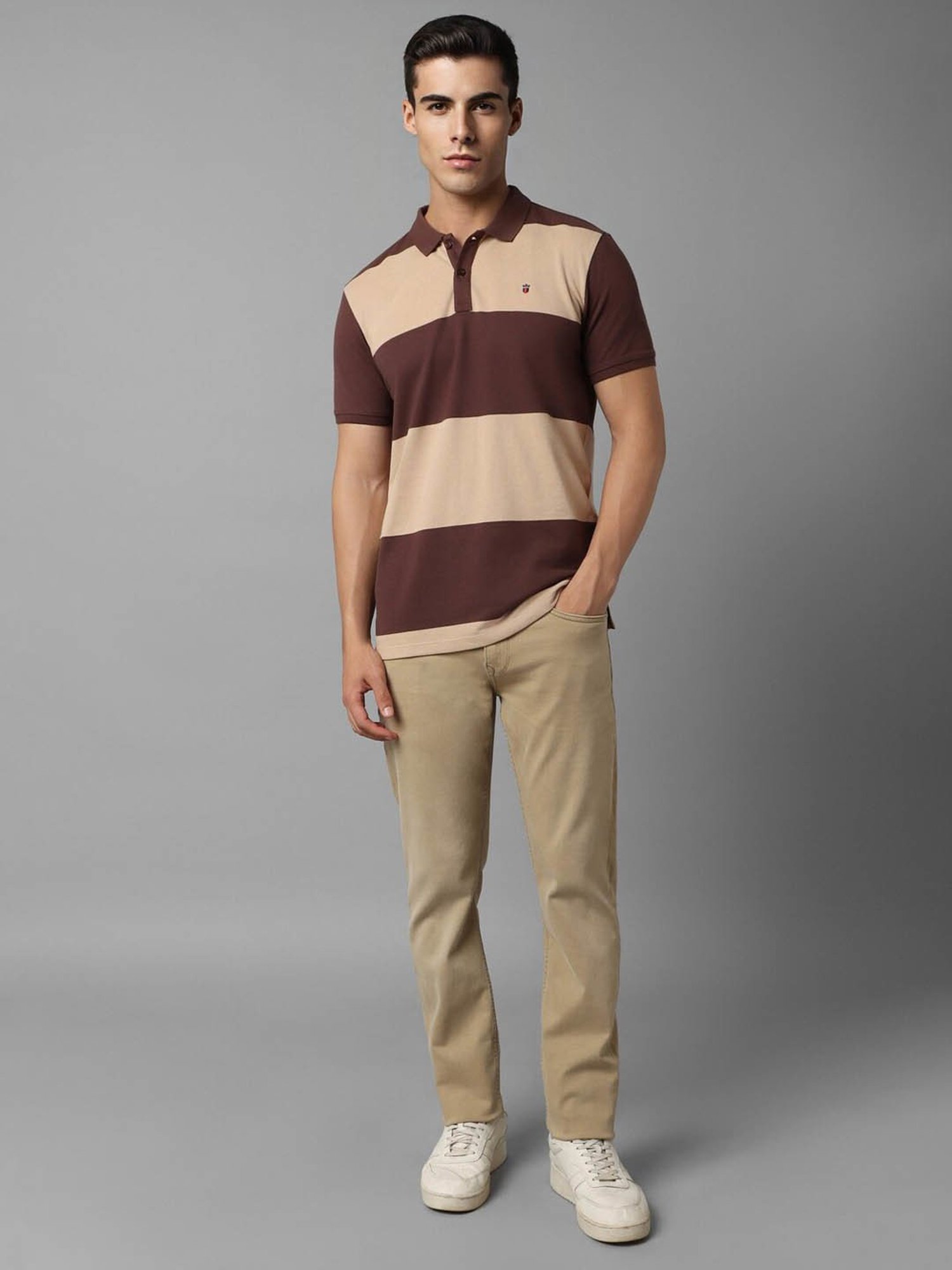 Louis Philippe Jeans Brown Cotton Slim Fit Printed Polo T-Shirt