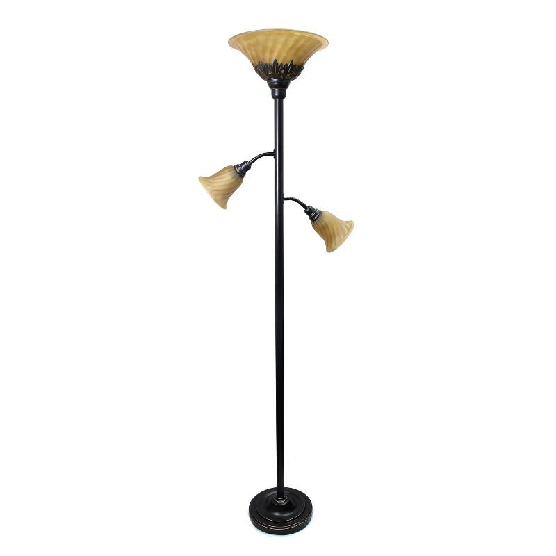 3 Light Restoration Floor Lamp with Scalloped Glass Shade Brown - Elegant Designs