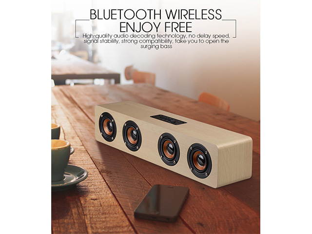 Autofeel Hifi Wireless Bluetooth Speaker Wireless Stereo Music FM Player  Subwoofer Heavy Bass Wood Home Audio Desktop Sound Bar Speakers Support Handsfree TF Card AUX For TV PC Computer