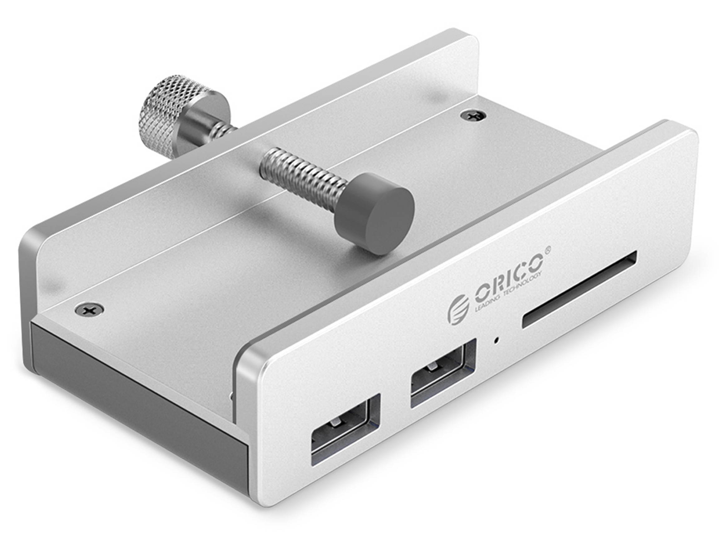 ORICO MH2AC-U3 Aluminum 2 Ports USB 3.0 Clip-type HUB With SD Card Reader For Desktop Laptop Clip Range 10-32mm With 4.95FT ( 1.5Meter) Date Cable - Silver