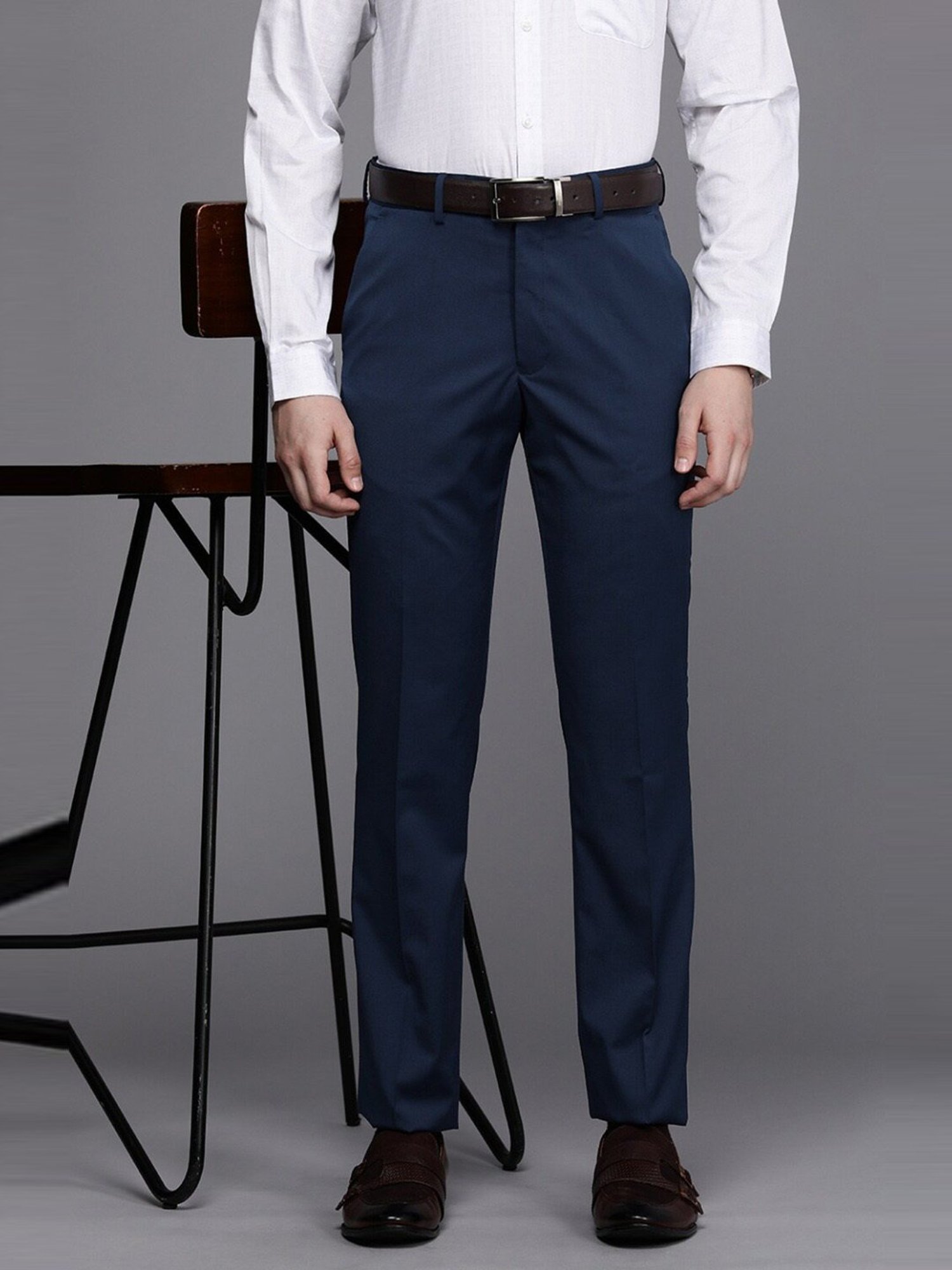 Luxure By Louis Philippe Navy  Slim Fit Trousers