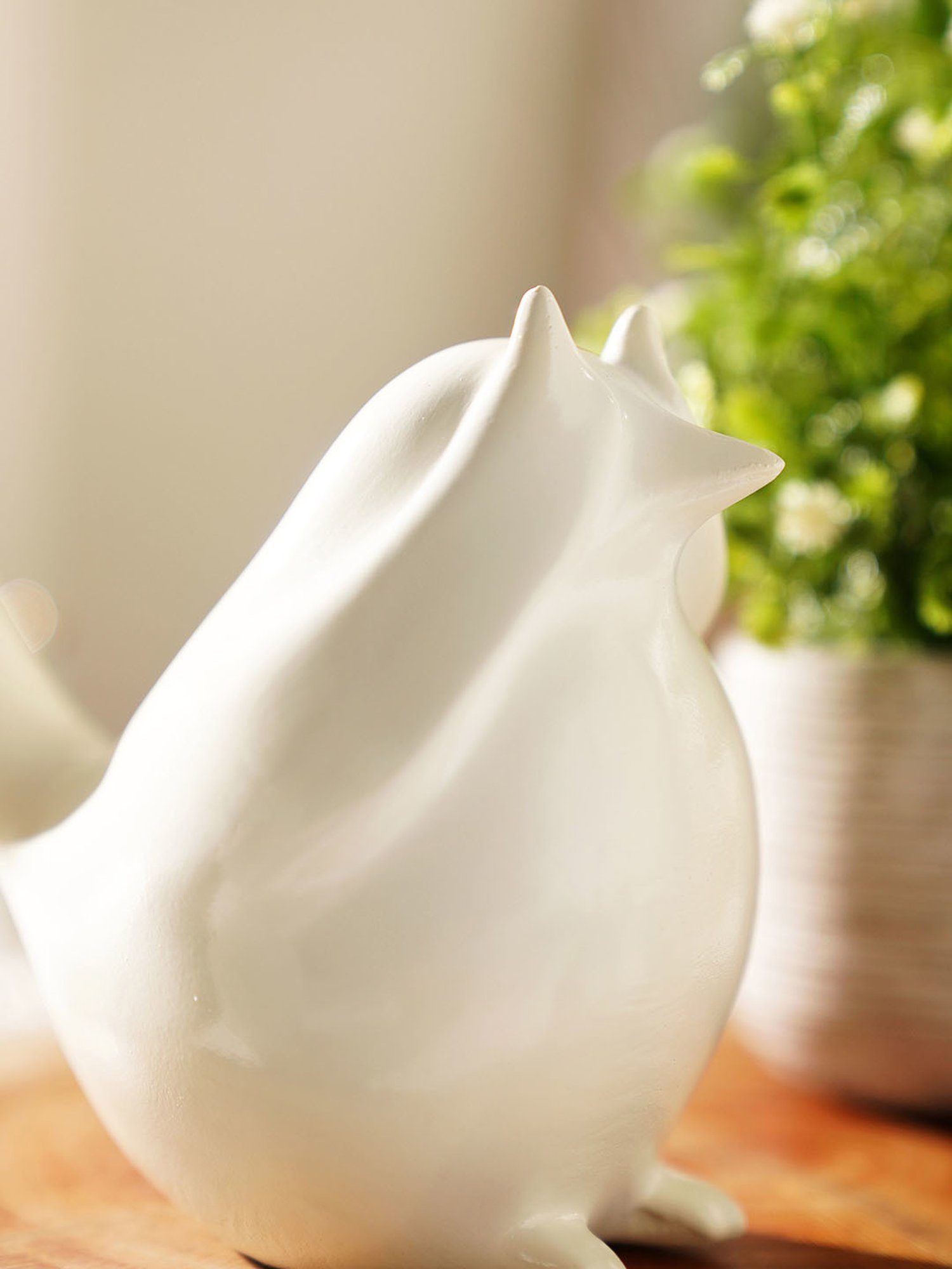 Pure Home and Living White Polyresin Sparrow Figurine With Closed Eyes