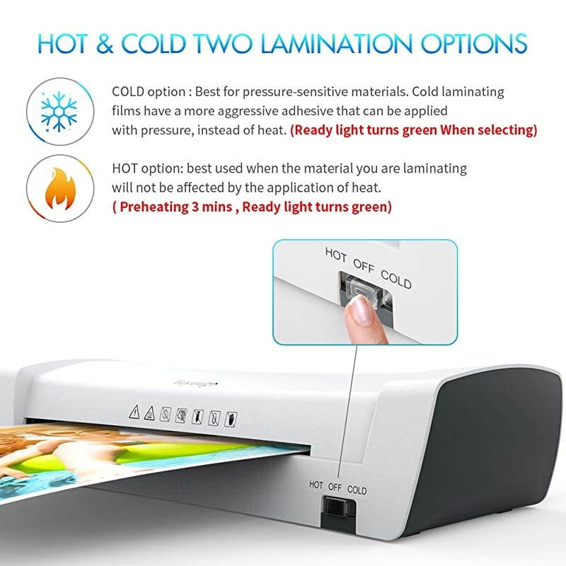 Laminator Machine Portable A4 Thermal Laminating Machine with Hot and Cold Settings AntiJAM ABS Button Fast Warmup and No Bubbles for Home Office School Including 15 Pouches