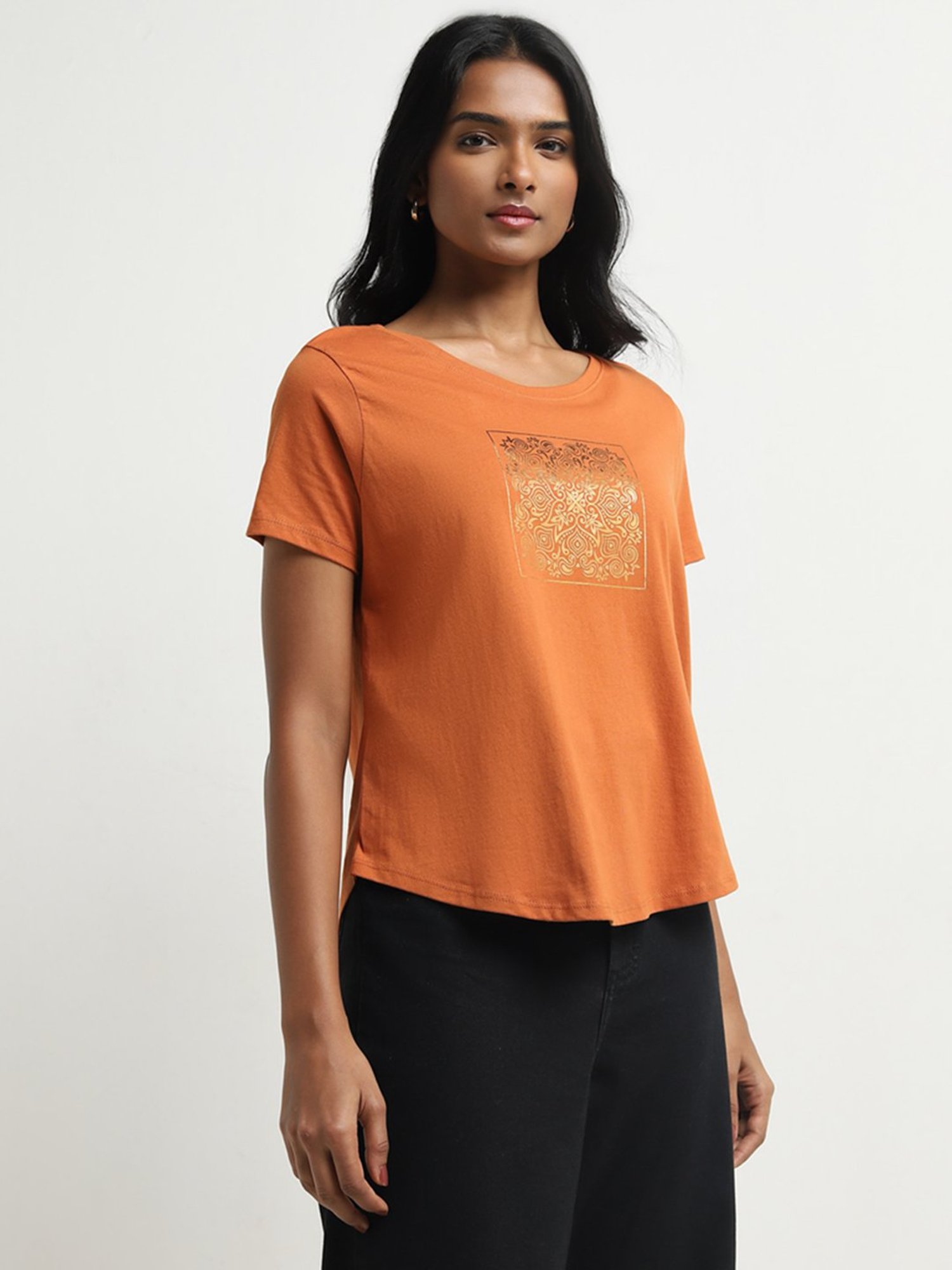 LOV by Westside Rust Mandala Design Cotton T-Shirt