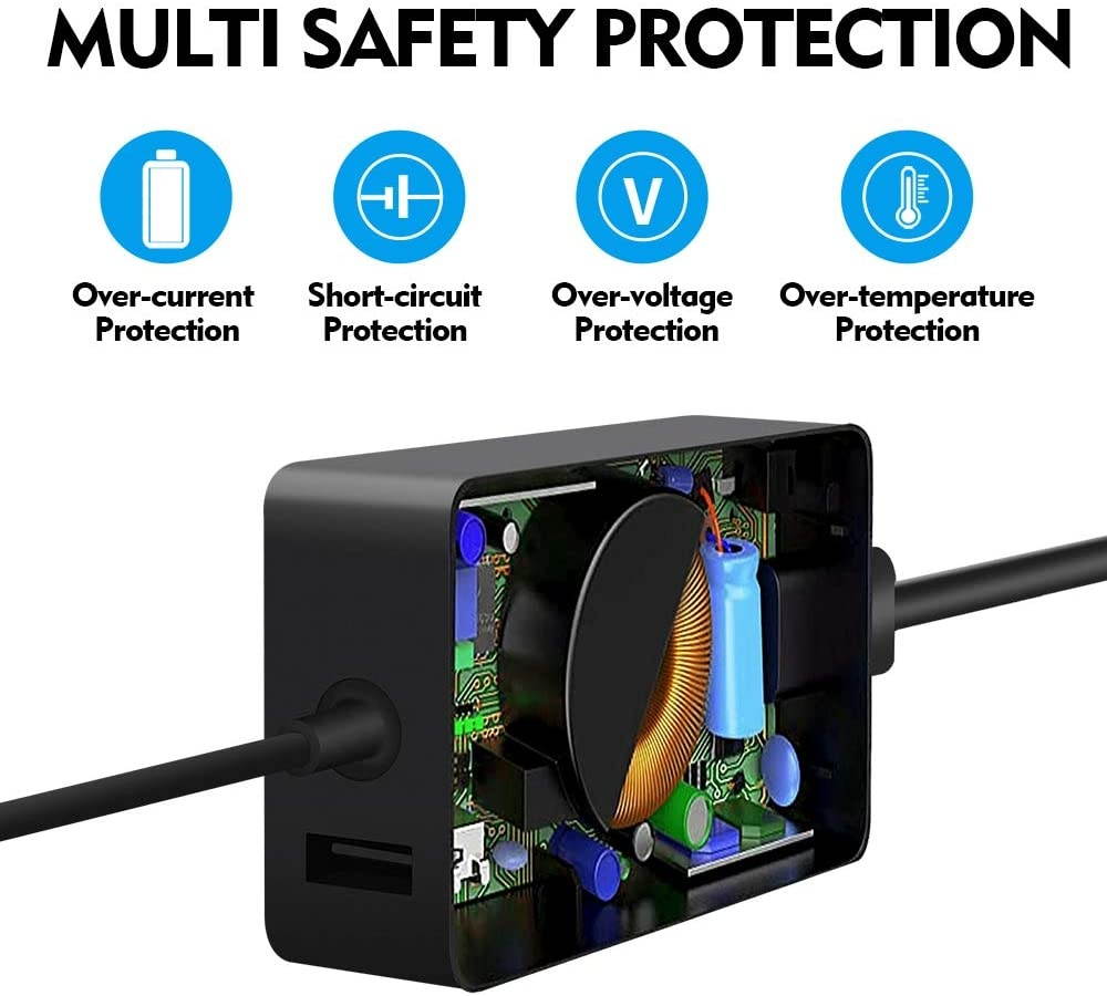 Surface Pro Charger 44W, Microsoft Surface Power Adapter Charger for Surface Pro X/7/6/5/4, Surface Go 2/1, Microsoft Surface Book, Laptop & Tablet, Replacement AC Adapter 15V-2.58A with USB Port