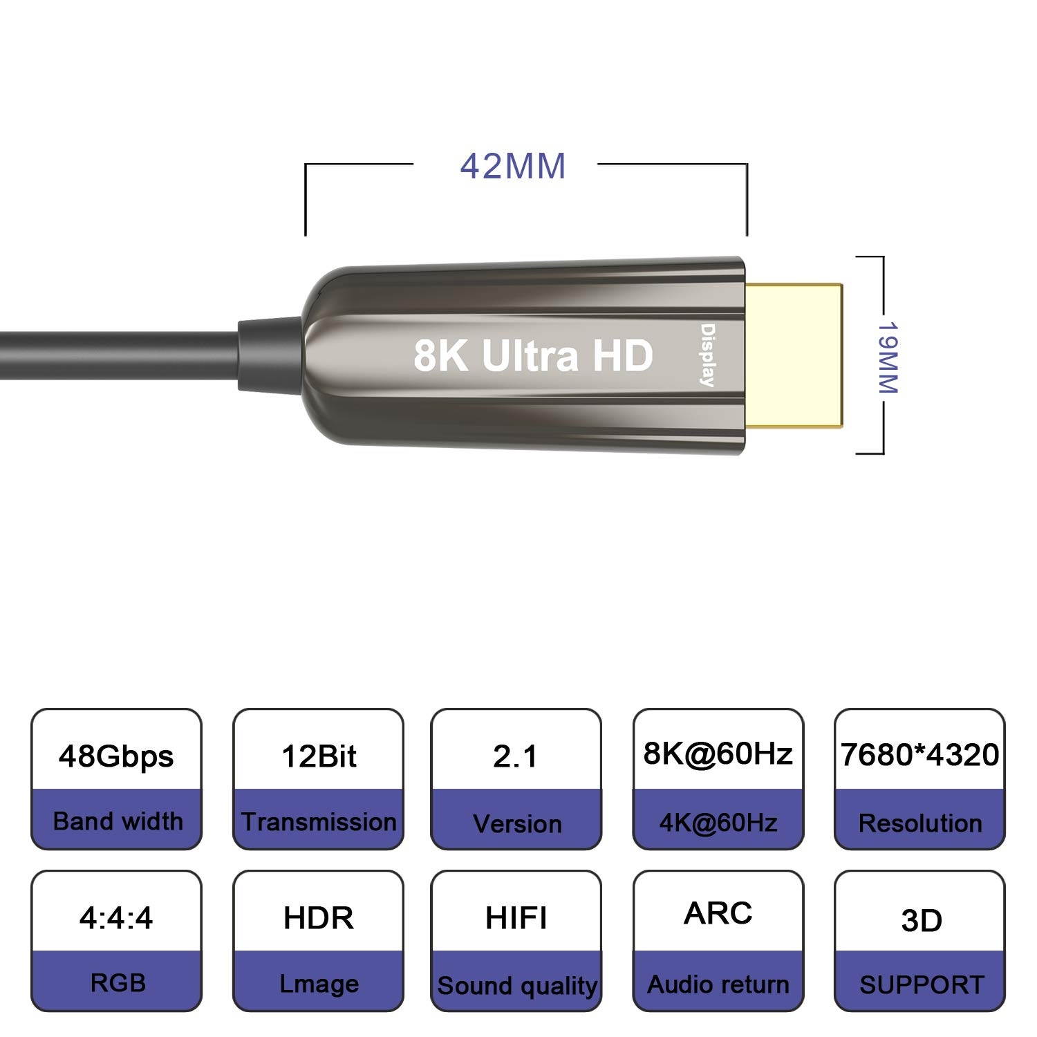 Fiber Optic HDMI CableConbeer 8K HDMI 2.1 High Speed 48Gbps 8K@60Hz 4K@120Hz Dynamic HDR 10 eARC HDCP2.2 4:4:4 Audio Cable for in-Wall Installation-10M/30FT