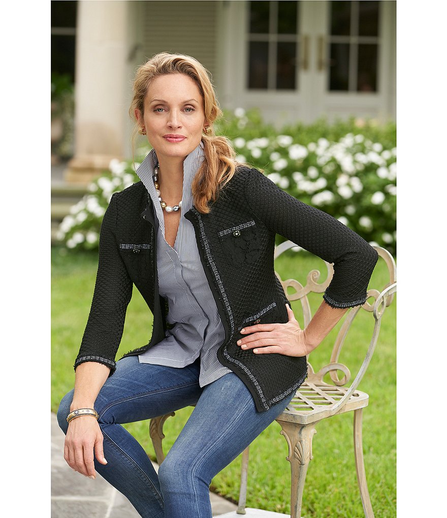 Misook Mandarin Collar Sleeveless Striped Washable Tank