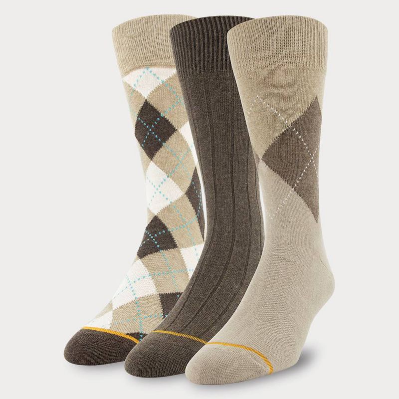 Signature Gold by GOLDTOE Men's Assorted Bold Argyle Khaki Crew Socks 3pk - 6-12.5