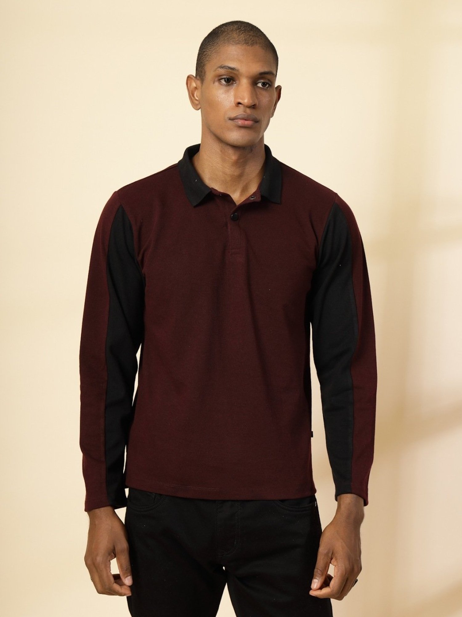 Rigo Wine Cotton Slim Fit Texture Polo T-Shirt