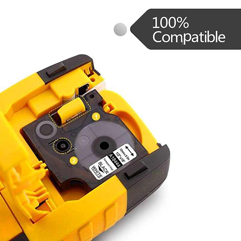 Pack Compatible Label Tape Replacement for DYMO Rhino 18444 Tapes Industrial Permanent Vinyl Label Tapes 12mm Black on White 12 inch x 18 feet Compatible with DYMO Rhino 200 4200 Label Maker