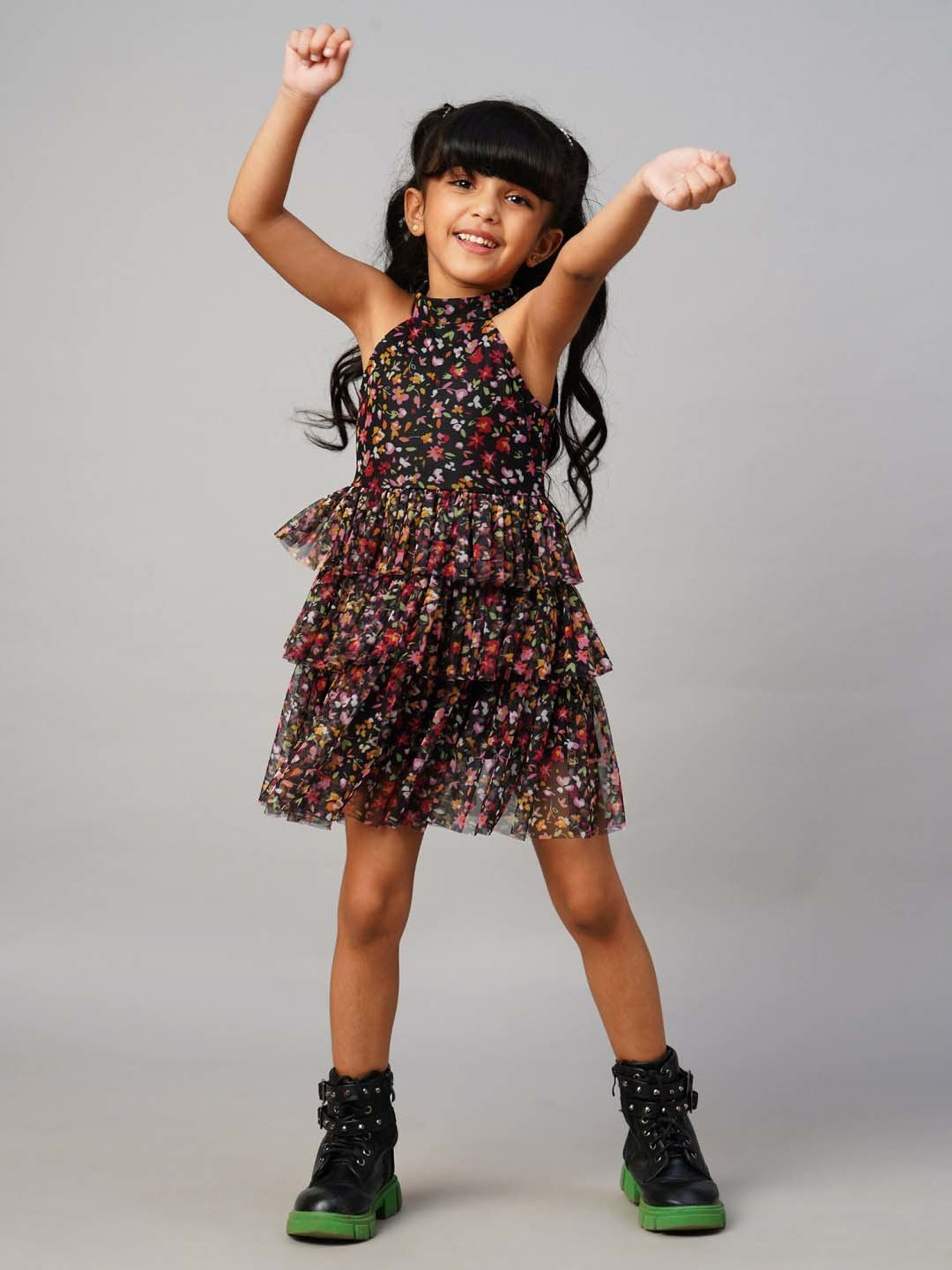 Lil Drama Kids Black Printed Dress