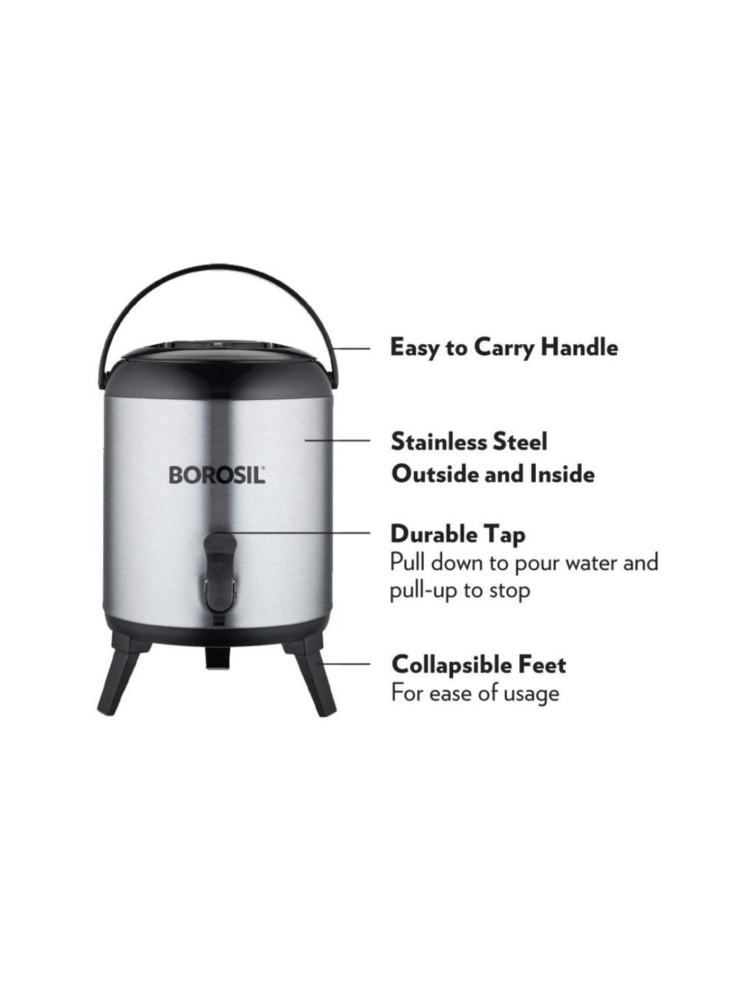 Borosil Silver Stainless Steel Wonder Jug (7600 ML)