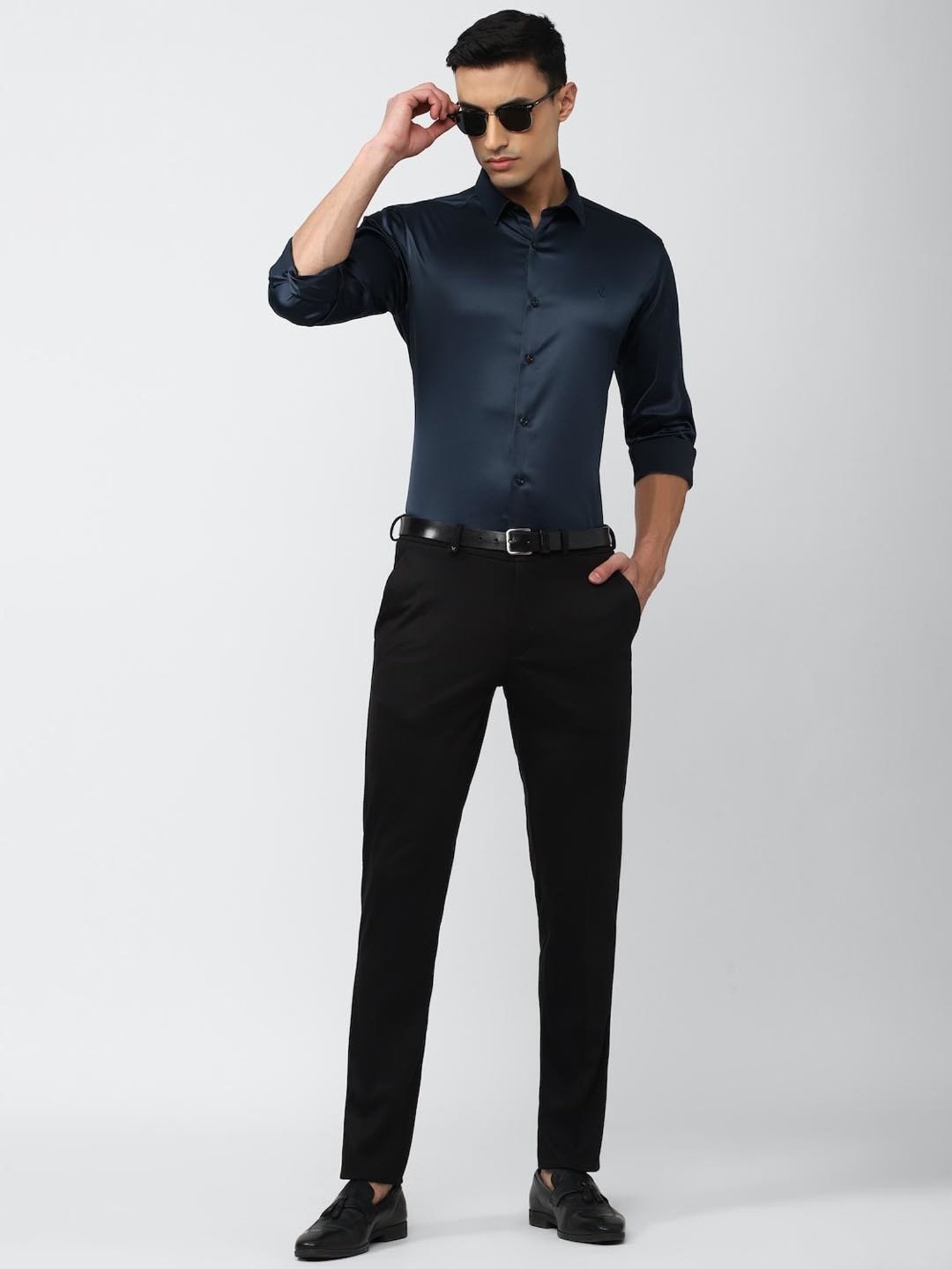 V Dot Navy Slim Fit Shirt