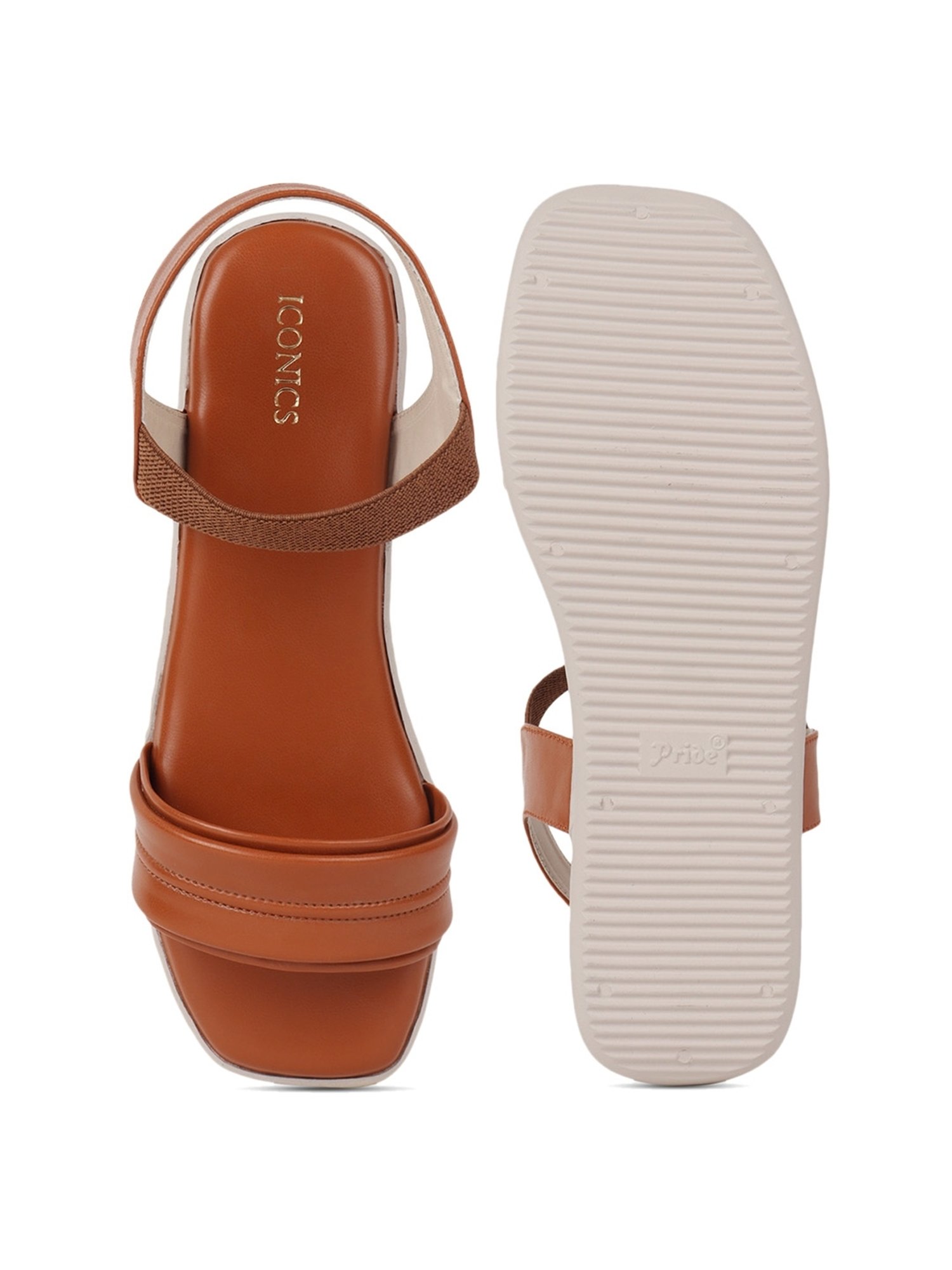 Iconics Women's Tan Ankle Strap Wedges