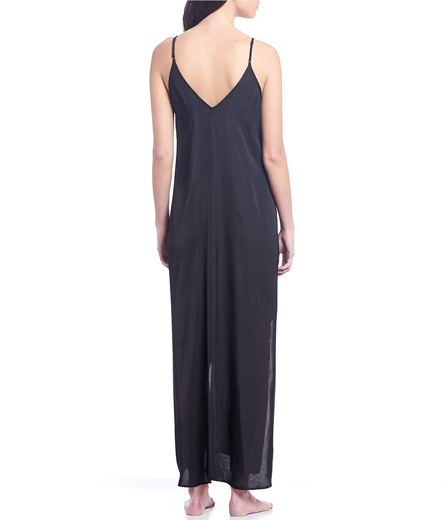 VAN WINKLE & CO. Solid Satin Maxi Chemise With Side Slit Detail