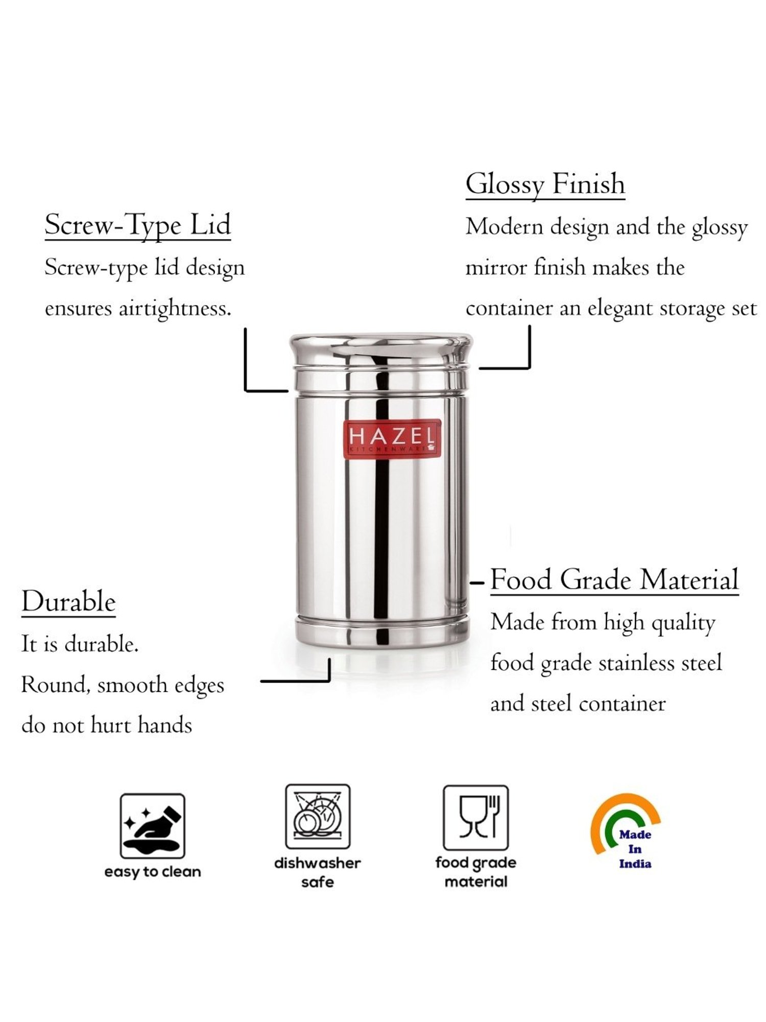 HAZEL Silver Stainless Steel Storage Box for Kitchen (0.8L)