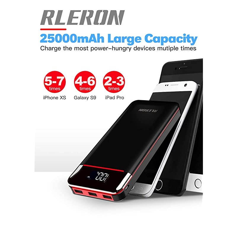 Bank 25000mAh Portable Charger Battery Pack with 3 Outputs & 2 Inputs Huge Capacity Backup Battery Compatible Smartphone,Tablet and More