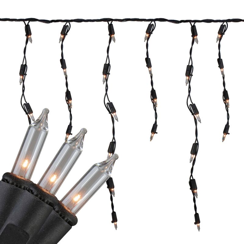 Brite Star Set of 100 Clear Mini Icicle Christmas Lights - 7.8ft Black Wire
