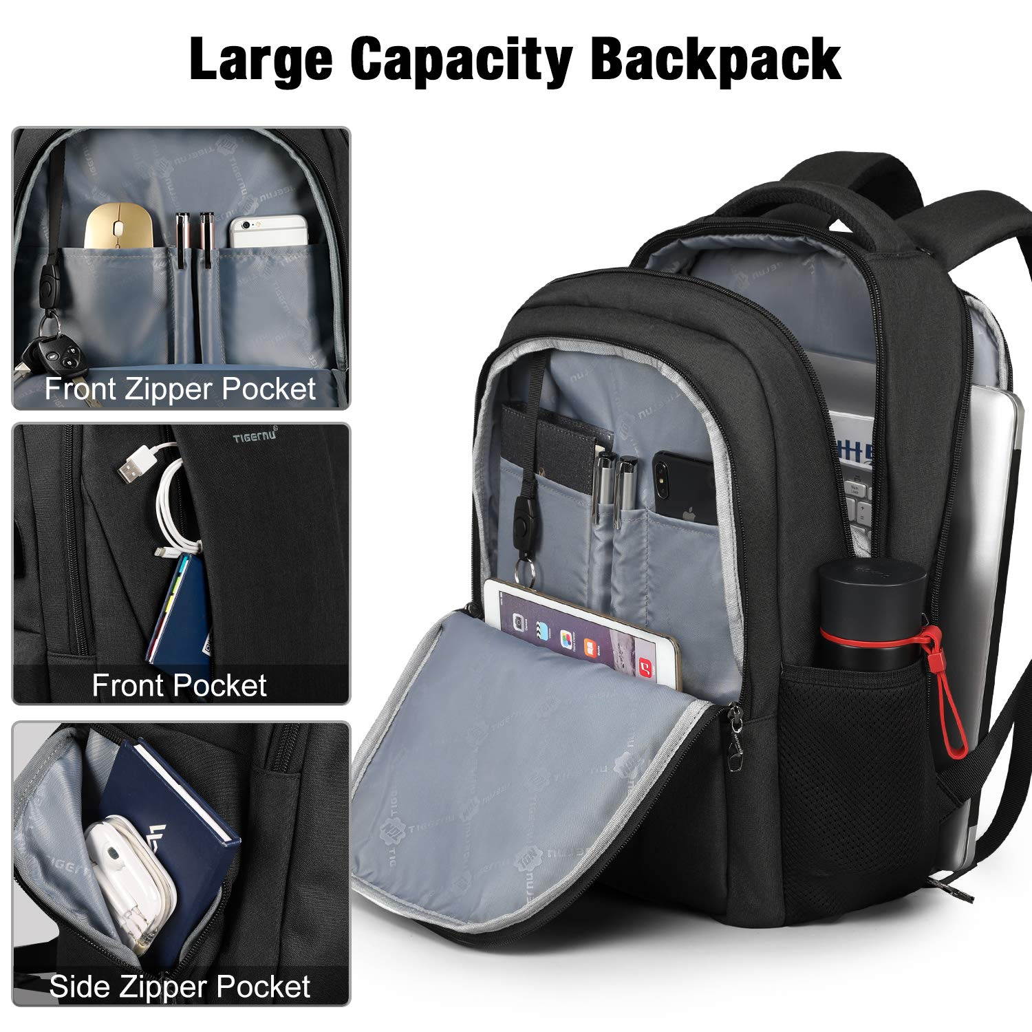 LUOM Business Laptop Backpack Water Resistant Anti-Theft College Backpack with USB Charging Port and Lock 15.6 Inch Computer Backpacks for Women Men, Casual Hiking Travel Daypack (Gray)