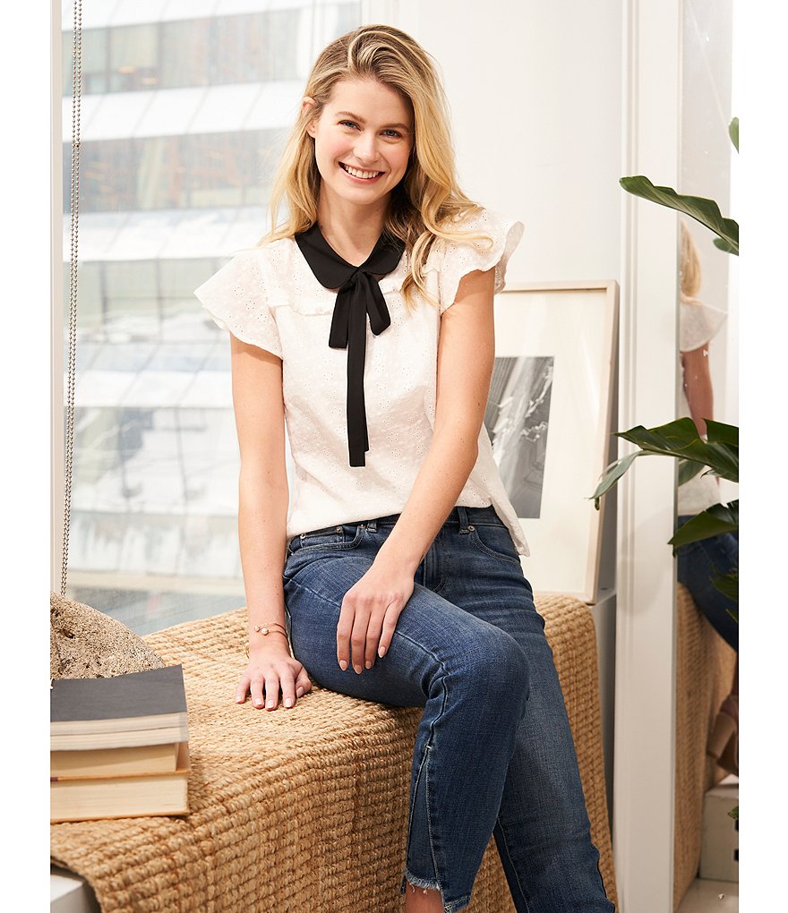 CeCe Peter Pan Collar Eyelet Blouse