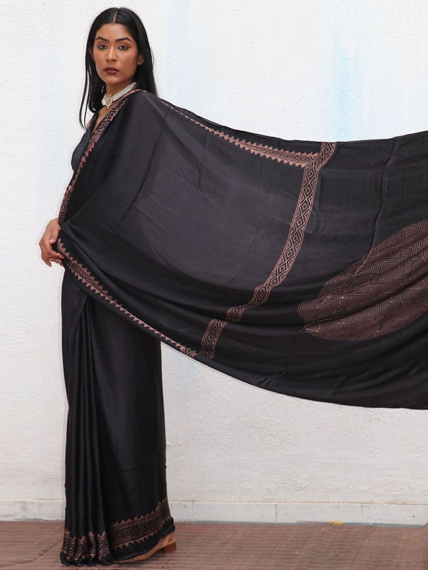 Chidiyaa Where the Wind Flows Piharavaa Blockprinted Modal Silk Saree