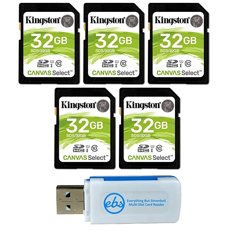 32GB SD Memory Card (5 Pack) Canvas Select SDHC Card Class 10 UHS-1 (SDS/32GB) Bundle with (1) Everything But Stromboli SD & Micro Card Reader