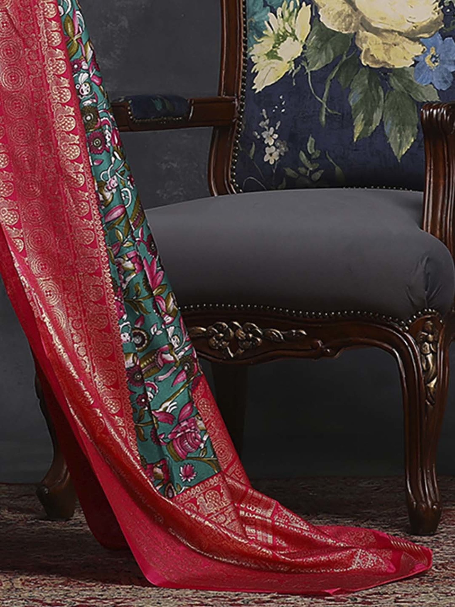 Saree Mall Blue & Pink Silk Printed Saree With Unstitched Blouse