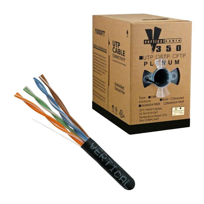 CAT-5E UTP 1000 8-Conductor Bulk Black-Plen Jacket AWG24 Solid-Bare Copper UL CMP CABLE