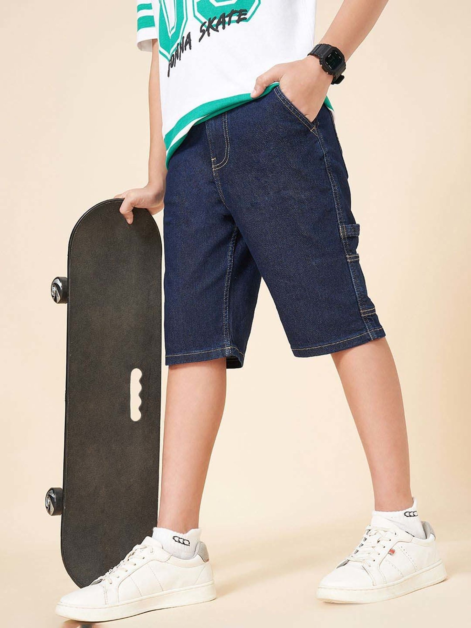 Coolsters by Pantaloons Boys Dark Stone Cotton Solid Shorts