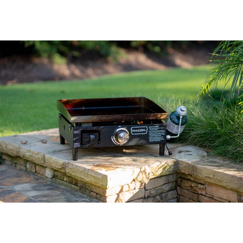 Razor Griddle GGT2160M 19 Inch Outdoor 1 Burner Portable LP Propane Gas Grill Griddle w/ Push Ignition for BBQ Cooking/Frying, Black (Stainless Steel)