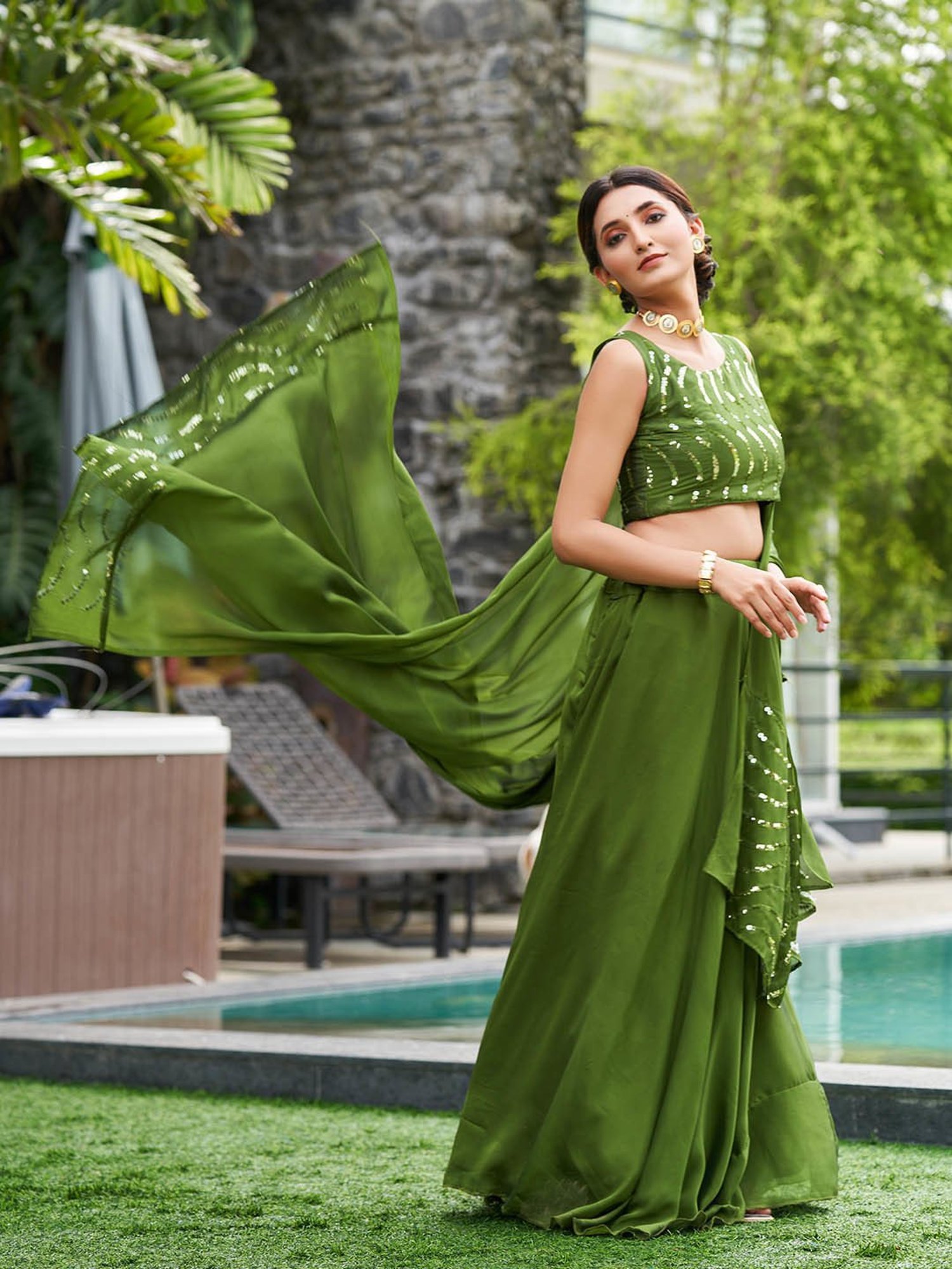 Warthy Ent Green Embroidered Lehenga Choli Set With Dupatta