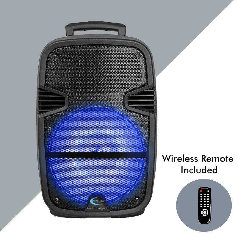 (Pack of 2) Technical Pro 3000 Watts Rechargeable 15 Inch Bluetooth LED Portable PA Speaker, Bluetooth Range 30 Feet, built-in LCD Screen, Great for Party, Event, Tailgate, and More
