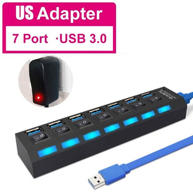 USB 3.0 Hub USB Hub 3.0 Multi USB Splitter 3 Hab Use Power Adapter 4/7 Port Multiple Expander 2.0 USB3 Hub with Switch for PC
