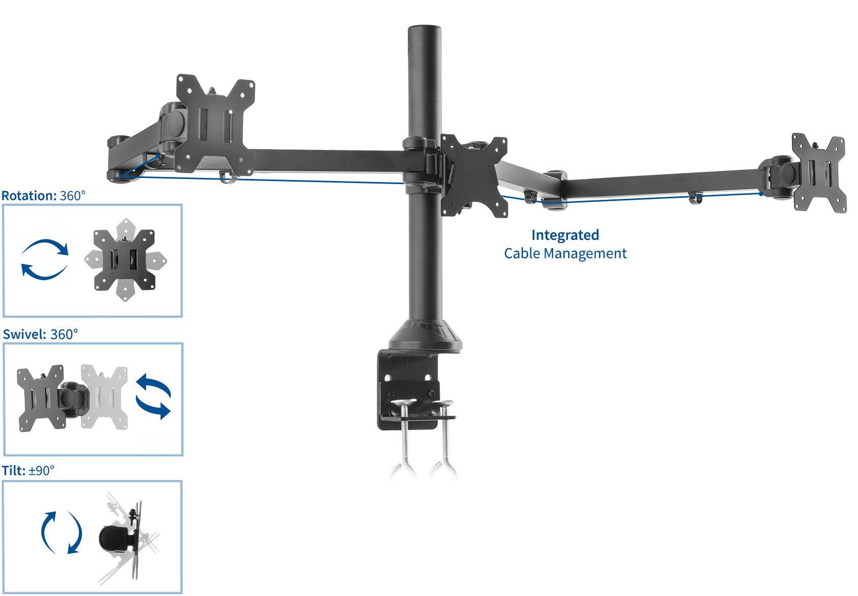 VIVO Triple Computer Monitor Desk Mount Stand Heavy Duty Fully Adjustable - fits Three (3) Screens upto 32" (STAND-V103)