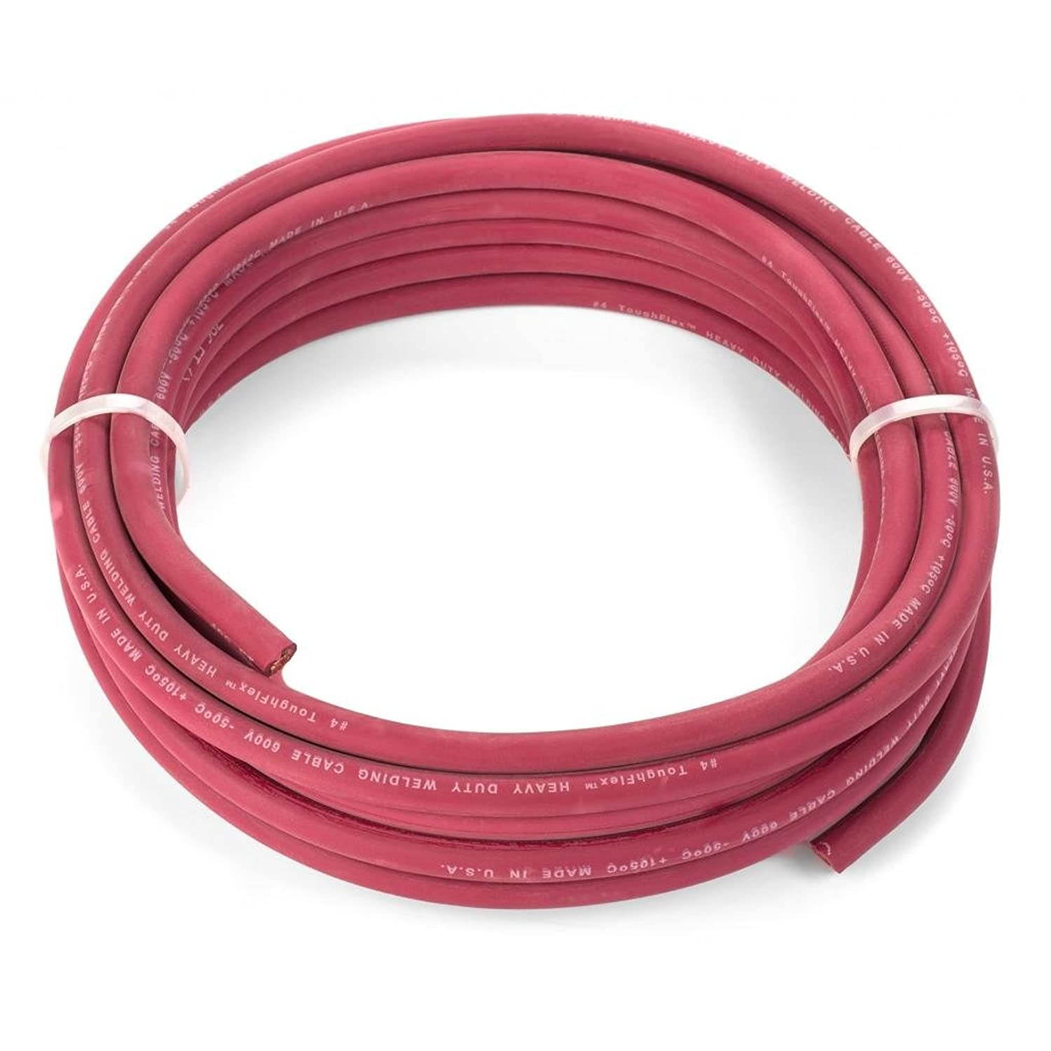 EWCS 4 Gauge Premium Extra Flexible Welding Cable 600 Volt - Red - 20 Feet - Made in the USA