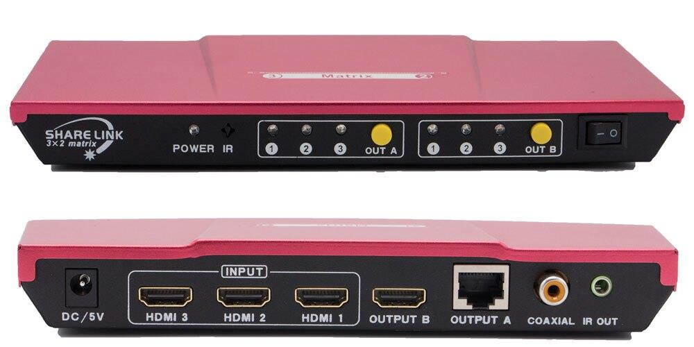4K WolfPack 3X2 HDMI Matrix Switcher with HDMI & CAT5 Outputs With 1-Year Warranty