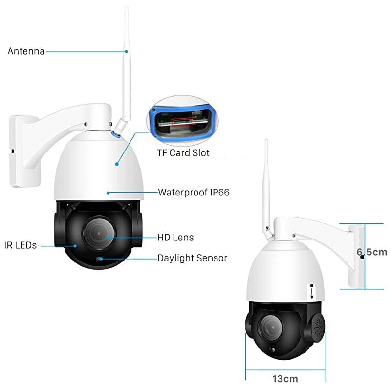2.4G 4.5inch WiFi Wireless PTZ Security Camera 1080P HD Pan Tilt 20X Optical Zoom Surveillance Camera Audio 200ft Night Vision IP66 SD Card Recording Motion Detection & E-Mail/Push