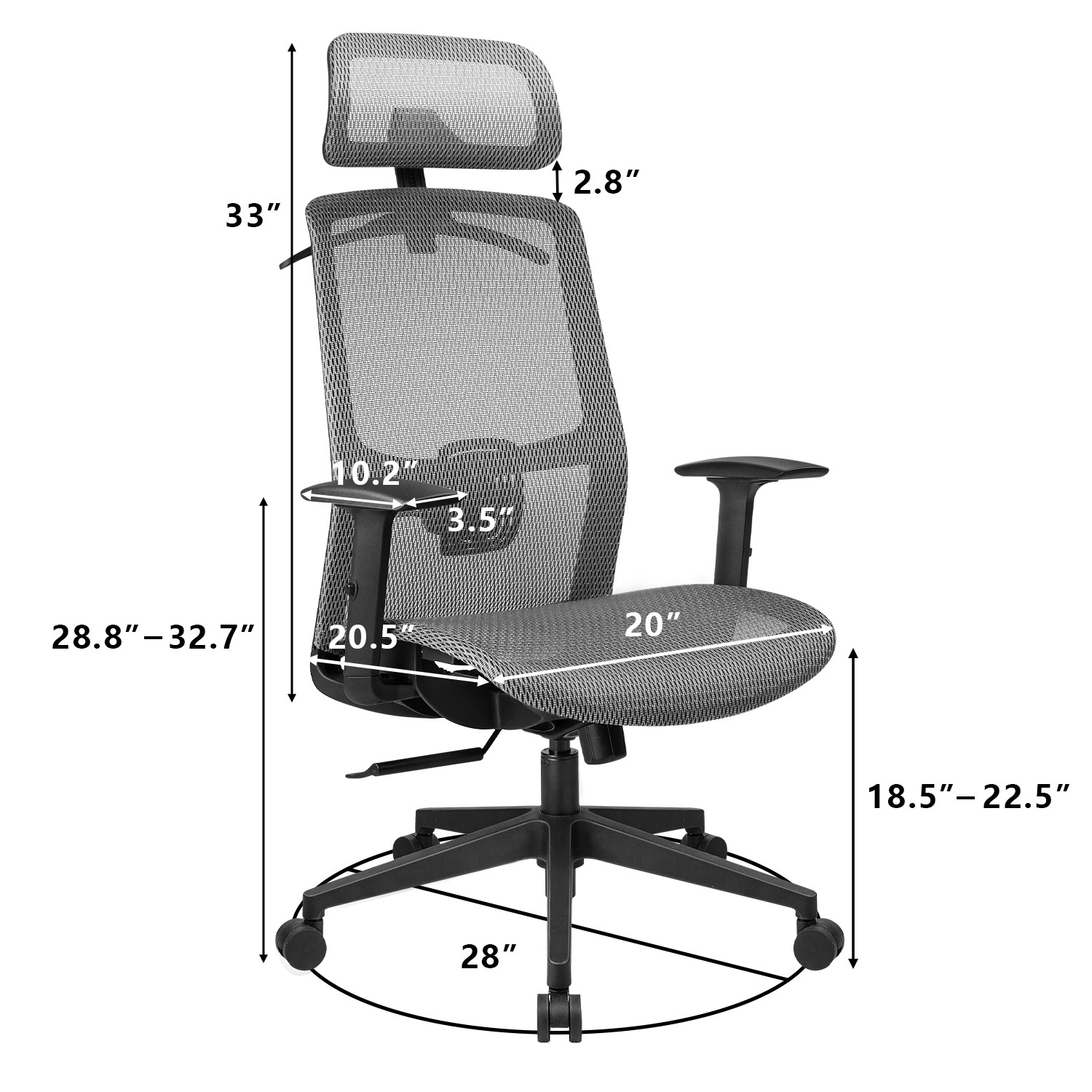 Furmax Ergonomic Office Chair Executive Chair with Mesh Seat High Back Computer Desk Chair with Adjustable Headrest Lumbar Support Armrest Rolling Task Chair with Clothes Hanger (Black)