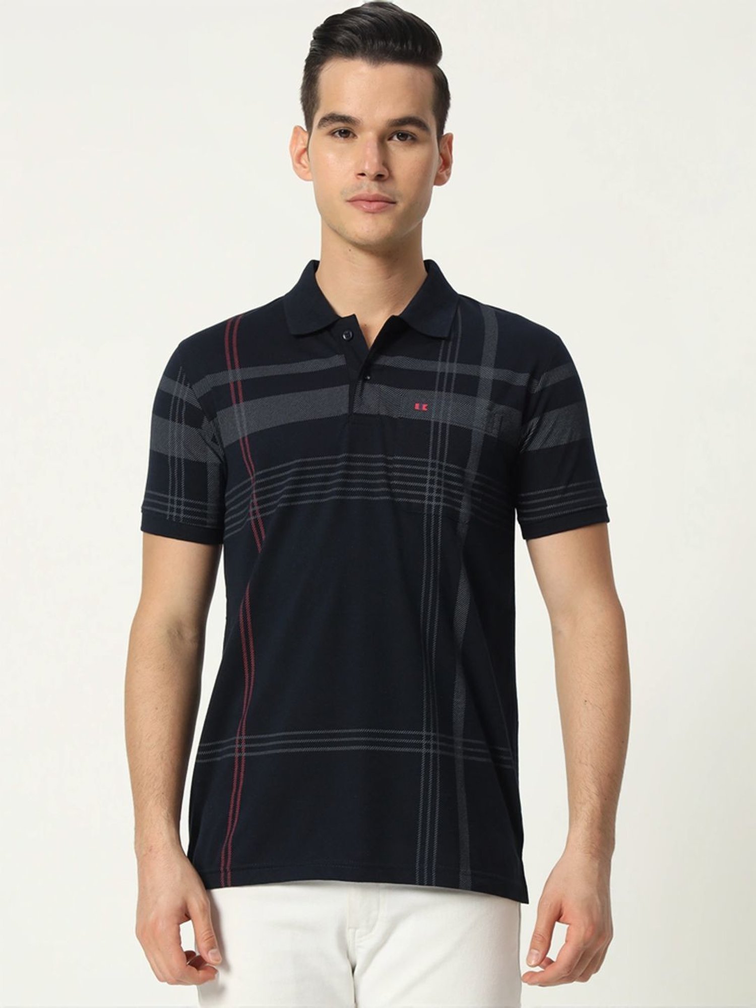 Tab91 Black Regular Fit Checks Polo T-Shirts