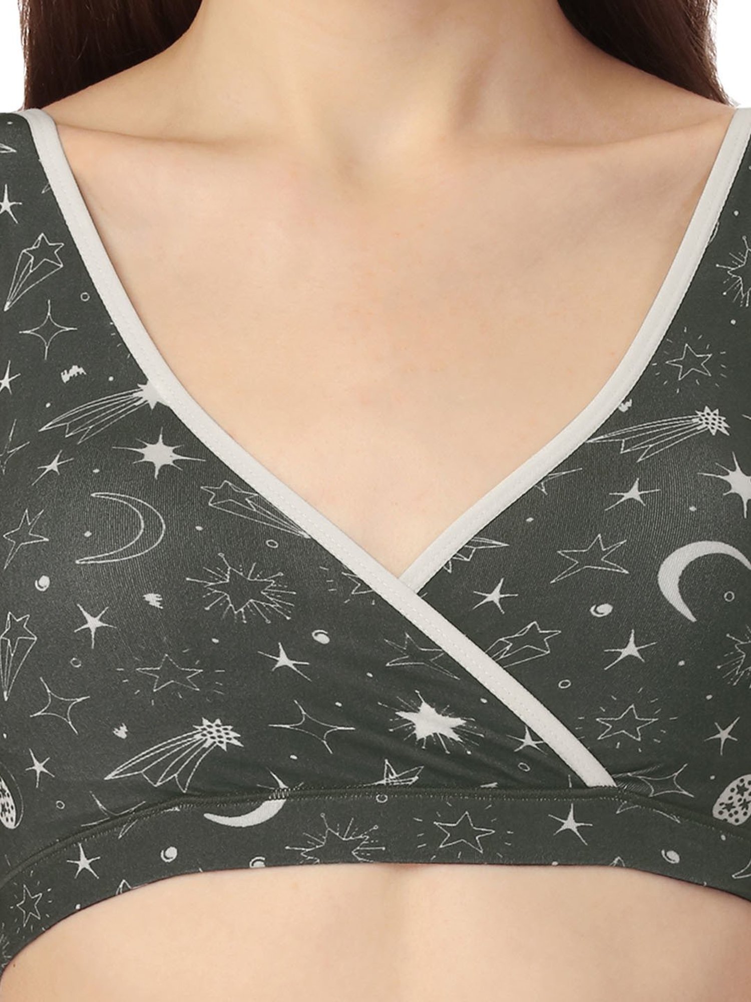 Soie Dark Olive Printed Medium Coverage Lounge Bra With Removable Cups