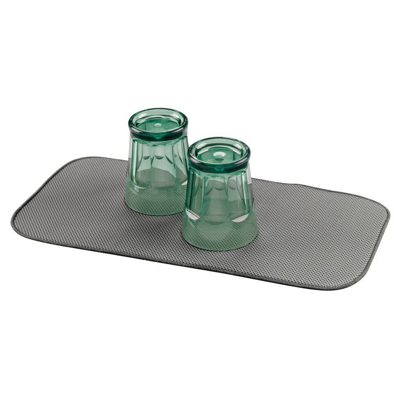 mDesign Kitchen Counter Dish Drying Rack & Microfiber Mat, Set of 2 - Satin/Gray