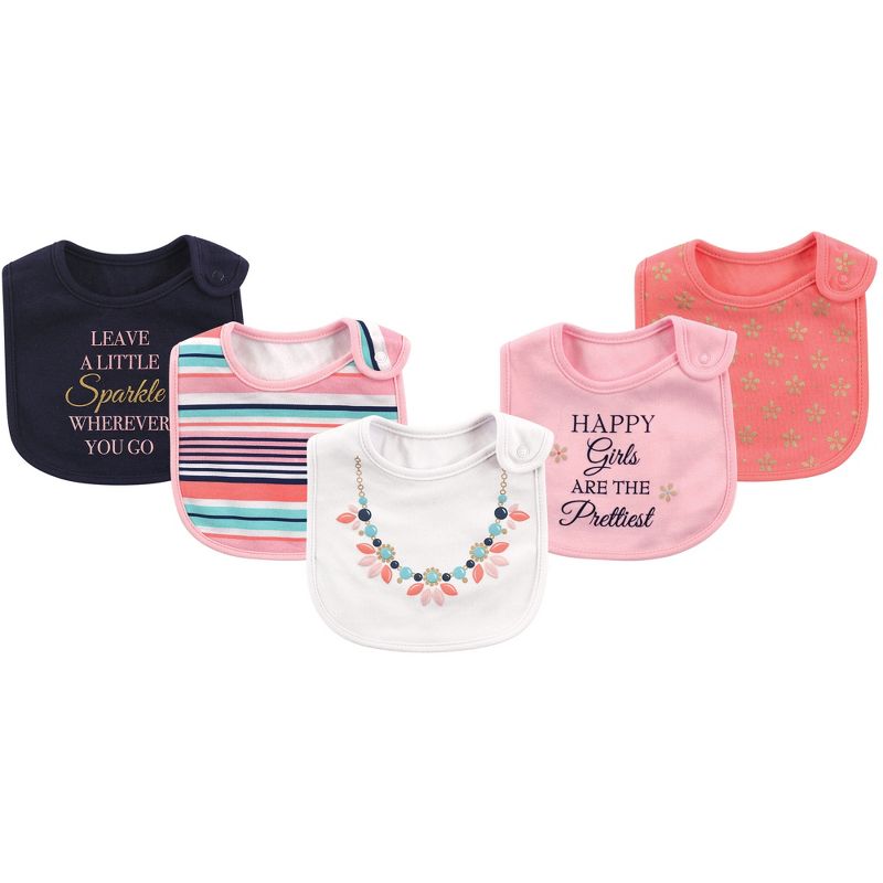 Little Treasure Baby Girl Cotton Bibs 5pk, Sparkle Necklace, One Size